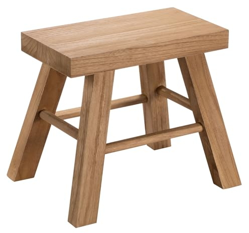 CARO-Möbel Sitzhocker ROSAL Natur - Hocker aus Paulowina Holz mit rechteckiger Form, Tritthocker mit 4 Füßen und Querbalken, Kleiner Dekohocker für Pflanzen, naturbelassen