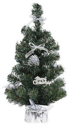 Colcolo Künstlicher 16-Zoll-Tischbaum, Kleiner Tisch-Weihnachtsbaum, geschmückter Weihnachtsbaum für Schlafzimmer, Silberner Ball