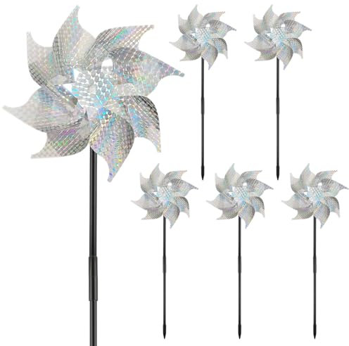 badaren 6 Piezas Molino de Viento Repelente de Aves, Molinillo de Viento Jardin, Repelentes de Molino de Viento, Espantapajaros, Repelentes de Pájaros para Proteger Jardin/Huerto/Patio/Granja