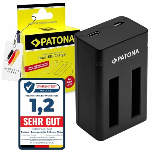 PATONA Dual Chargeur USB-C/Micro-USB (5V/2,1A) pour Kodak WPZ2 LB-015 | Chargeur voyage compact avec câble USB