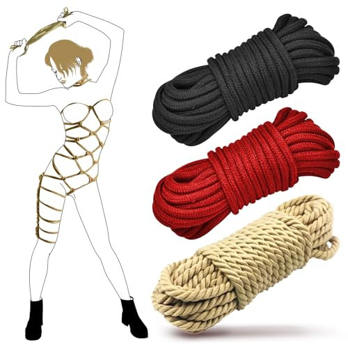 Aorgasms Sesso Bondage Corde BDSM Bondage Set - 3x10M 8MM Cotone Corda Shibari Sesso Corda per BDSM Principianti, Sesso Bondage Vincoli Kit Giocattoli del Sesso per Donne Coppie(Nero+Rosso+Giallo)