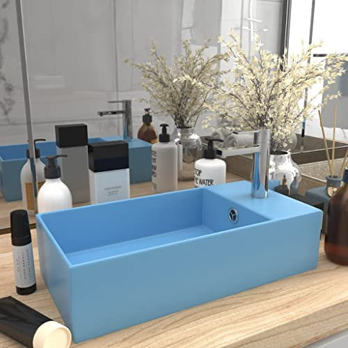 FOZICV Lavabo da Bagno con Troppopieno Blu 48x25x15 cm in Ceramica Mobili da Bagno Moderni Lavabo da Appoggio con Troppopieno Lavabo da Appoggio Lavabo Rettangolare Washbasin Lavabo Sink da Bagno