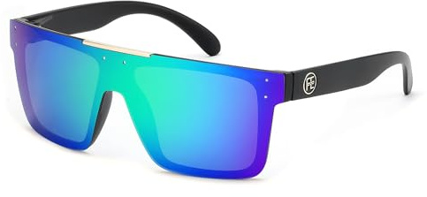 FEISEDY Polarized Sunglasses for Men, Oversized Square Flat Mirrored Z87 Lens, Fishing Driving Golf Outdoors Coastal B2990