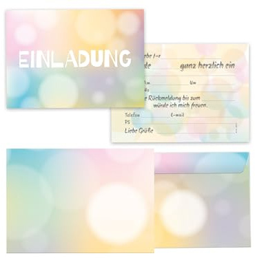 Limonia 12x Einladungskarten mit Umschläge zum Kindergeburtstag - Geburtstagseinladung Pastell Stylishe Einladung zum Geburtstag für Jungs und Mädchen Kinder und Erwachsene Unisex