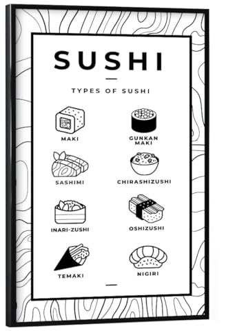artboxONE Poster mit schwarzem Rahmen 60x40 cm Essen & Trinken Sushi Varianten - Bild Sushi japanisch Maki