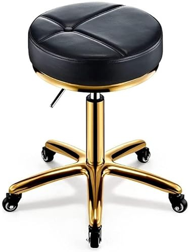 Rollhocker mit Rollen, Hocker auf Rollen, runder Rollhocker, strapazierfähig, Salonmassage, 360° drehbar, Salonhocker mit Rollen, drehbarer Rollhocker (Farbe: A, Größe: Gold)