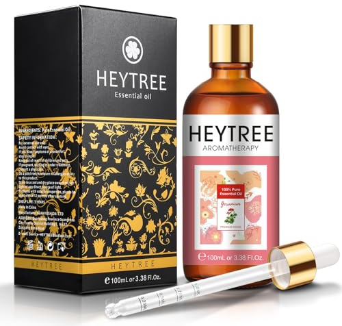 HEYTREE Ätherisches Geranienöl 100ml Reine Natürliche Aromatherapieöl Duftöle für Diffuser, Hautpflege, Haarpflege, Massage, Bad