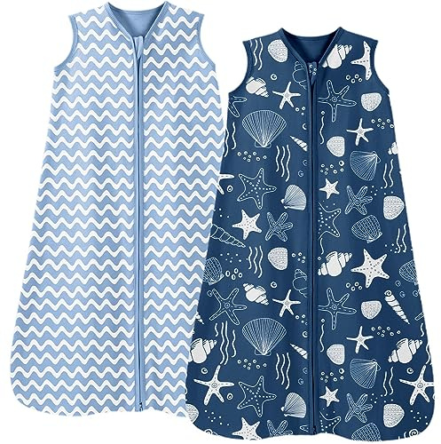 Looxii 2er Pack Baby Schlafsack Sommer 100% Baumwolle Sommerschlafsack 0.5 Tog Babyschlafsack für Neugeborene Jungen Mädchen 6-12 Monate