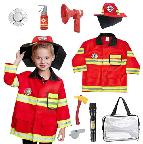 KBIBCK 9pcs Disfraz y Accesorios de Bombero, Juguete para Niños, Fiestas de Disfraces