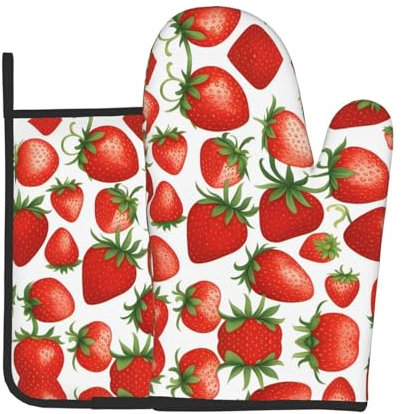 YYHWHJDE Lot de 2 maniques de cuisine et maniques de qualité avec imprimé fraises rouges pour ouvrir les couvercles de casseroles dans la cuisine