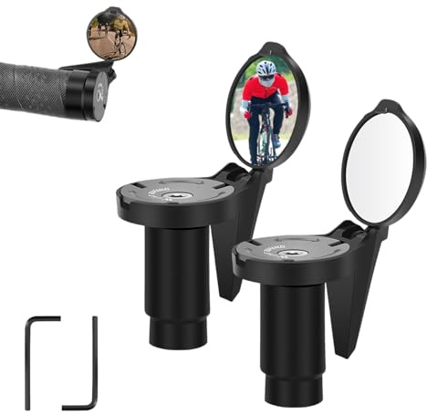 Elepl 2 Pezzi Specchietto Bici Pieghevole Specchietto Retrovisore Bicicletta HD 360° Regolabile Girevole Specchio Bici per Manubrio 16-22mm