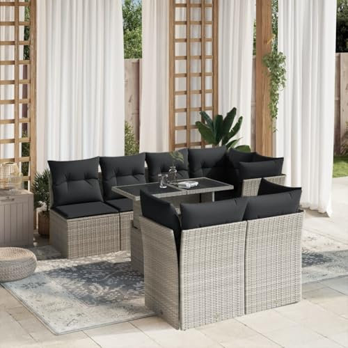 Homgoday Gartenmöbel-Set 8-teilig mit Kissen hellgrau Polyrattan, Möbel Set Schlafsofa Wohnzimmer Couch, Set Sofa für den Außenbereich für den Garten, Outdoor Typ3266412