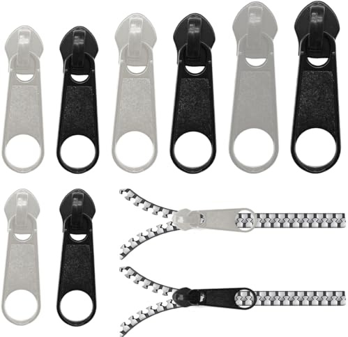 XPEX 8 Pezzi 2 Colori Cursore Cerniera Ricambio, Tira Zip Rimovibile, 4 Dimensioni, Kit Riparazione Cerniere Lampo, Zip Cerniera