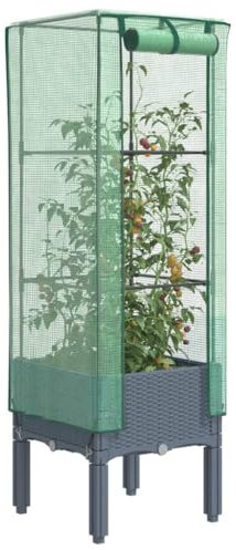 Xichuzi Hochbeet mit Gewächshaus-Aufsatz Rattan-Optik 40x40x140 cm, Palettenrahmen, Hochteich, Gemüsebeet, Kräuterregal Balkon, Blumenbeet, Kräuterspirale, Tomatenbeet, Pflanzhochbeet - 4015832