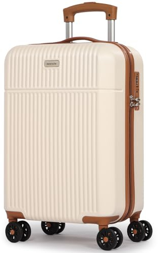 H.yeed Carry on Suitcase ABS Hard Shell Lightweight Small Trolley Travel Cabin Luggage with 4 Double Spinner Wheels TSA Lock for Women, 21 White