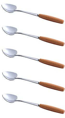Cucharas Cuchara de café de Acero Inoxidable de 5 Piezas Cuchara de vajilla portátil con Mango de Madera - Cucharas de Postre de vajilla Juego de cucharillas de té de Helado de FRU