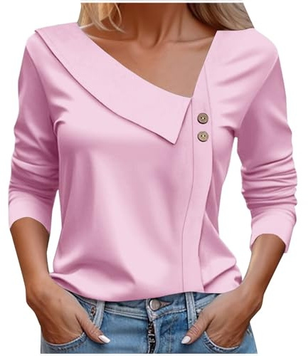 Camiseta Fiesta Mujer,Blusa De Fiesta Mujer,Tops con Cuello Asimétrico para Mujer, Blusas con Cuello En V Y Botones De Manga Corta, Camisas Informales De Trabajo A La Camiseta Fitness Mujer