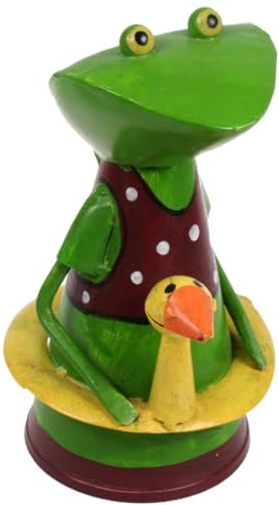 Lenzbach Zaunhocker Frosch braun 20 cm mit gelbem Schwimmring Figur aus Blech Metall Garten Deko Garten Balkon Dekofigur Pfostenhocker Strand Meer maritim