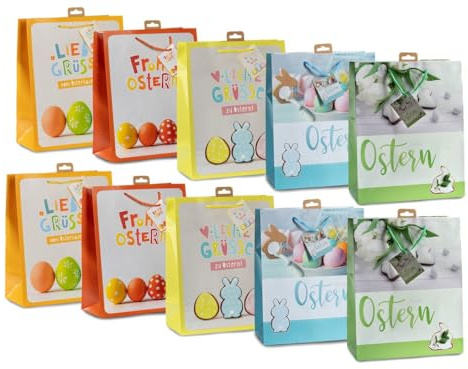 Laro Premium-Line Geschenktüten mit Henkel Large/Groß Ostern Bunt Eier 10/20/40/100stk, Anzahl:10, Muster Tüten:Ostern Bunt Eier