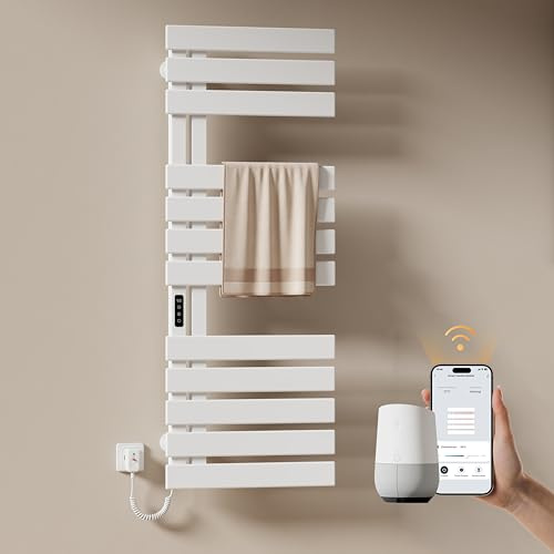 EMKE Elektrischer Handtuchheizkörper 1300x500 mm, Handtuchwärmer mit WiFi-App-Steuerung, Timer & Thermostat, Badheizkörper zur Wandmontage, 440 Watt, IPX5, Weiß