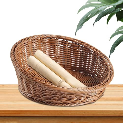 Cesta tejida de mimbre artificial de ratán para uso diario, llaves, carteras, organizador de alimentos, para pan, bandeja de frutas, cuenco de ratán artificial para picnic, panadería