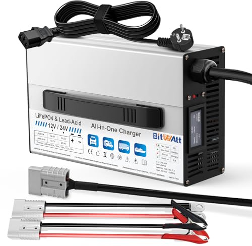 12V/24V All in One LiFePO4 & AGM Ladegerät, 6A–30A Einstellbar, Autobatterie Ladegerät für LiFePO4 Blei-Säure, AGM,Gel,FLA mit LCD Display für Auto (12V/24V LiFePO4 & AGM)