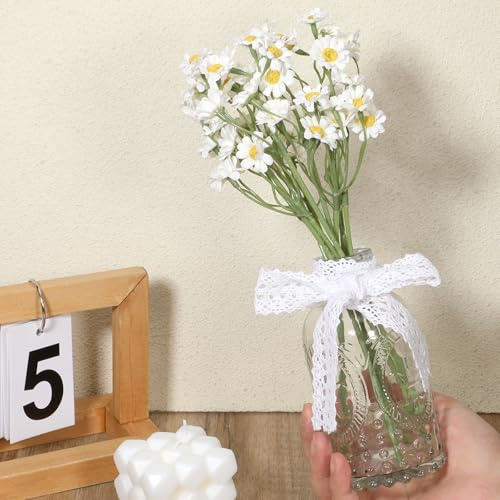 KALIONE 6 Kleine Weiße Künstliche Gänseblümchen, Kunstgänseblümchen, 25 cm Tischdekoration für Vasen, Wildblumen, Frühlingsblumen für Hochzeitsdeko
