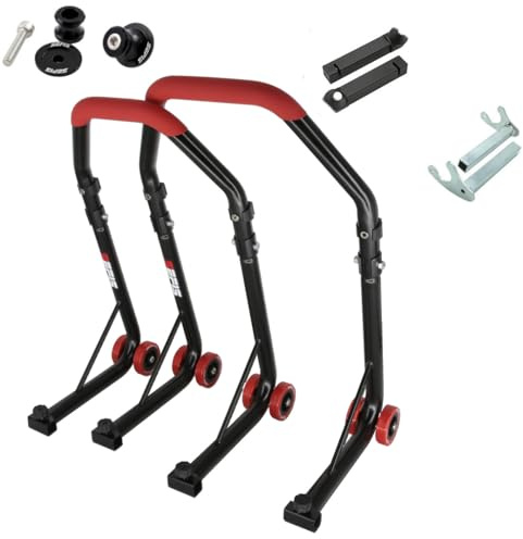 SEFIS D18 Motorradständer Set M8 Prismabuchsen Vorder- und Hinterrad Motorradheber Serviceständer Front und Heck Motorrad montageständer ständer (Rot, für Kawasaki Z900 2017-2024 / Z650)