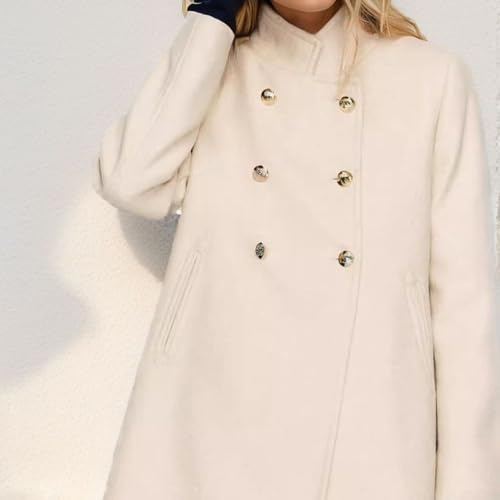 Veste en laine élégante pour femme, manteau à manches longues et col rabattu pour un look confortable d'automne et d'hiver (M, blanc)