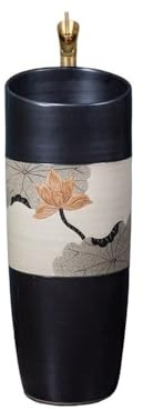 Modernes Standwaschbecken- Retro-Waschbecken aus Keramik, integriertes Standwaschbecken mit Wasserhahn und Abflussgarnitur, für drinnen und draußen