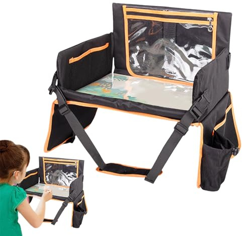 Travel Tray, Portable Car Seat Lap Desk, Tablet Holder and Snack Organizer, Spill-Proof Activity with Cup Slot for Drawing & Games, Road Trips, Airplane Rides, Bedtime Play