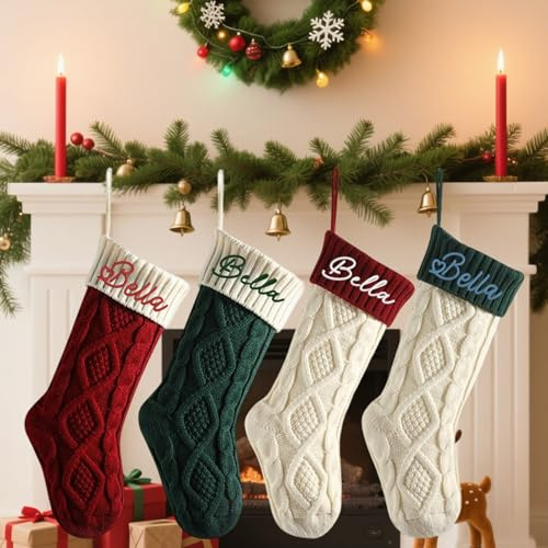 Lustige DIY personalisierte bestickte Namen, 45,7 cm, große Weihnachtsstrümpfe, individuell bestickter Namen, Weihnachtsdekoration, Geschenke für Weihnachten, Kamin, Weihnachtsbaumschmuck