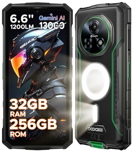 DOOGEE Fire 5 Ultra Rugged Smartphone, 32GB+256GB/2TB Telefono Indistruttibile, 1200LM Campeggio Luci, 13000mAh Batteria, MTK G81, Android 15, 48MP+8MP/4G Dual SIM/Fingerprint/Face ID/NFC