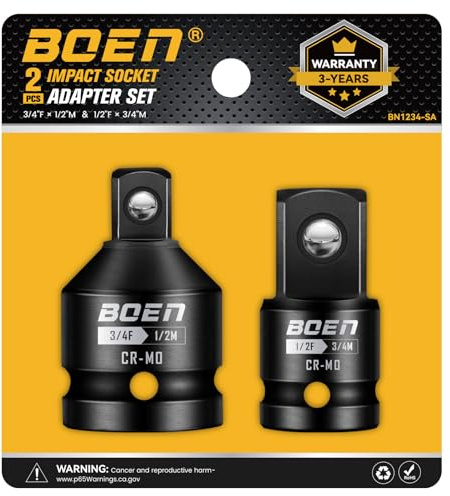 Mr.wintek 2-Piece Impact Socket Adapter and Reducer Set, 1/2 F to 3/4 M, 3/4 F to 1/2 M, Cr-Mo Steel for Impact Driver Conversions