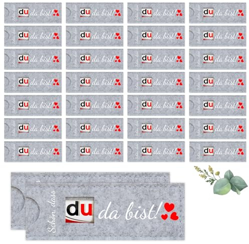 DIKARIYA 30 Schön Dass Du Da Bist Schokolade Geschenk Filzhülle für Kollege | Schokoladen Verpackung Schokoriegel Geschenkbox für Gastgeschenke Konfirmation Hochzeit Kommunion Geburtstag Ohne Schokolade
