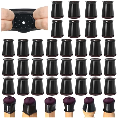 32 Stück Schutzkappen Für Stuhlbeine mit Filz, Stuhlbeinkappen Schwarz, Filzgleiter für Stühle, Möbelgleiter Für Hartholzböden Rund Eckig(fit 13-22.9mm)