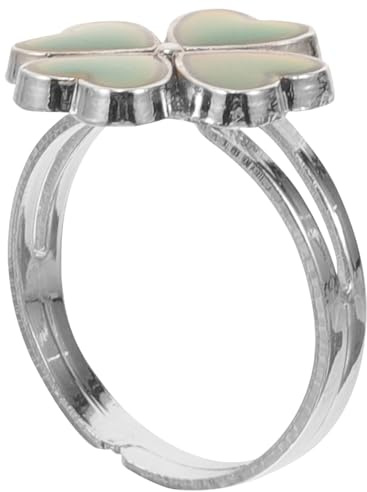 Supvox Farbwechselring für Mädchen aus Zinklegierung mit Epoxidharz Niedlicher Kleeblatt Ring für Kinder Modischer Stimmungsfarbenwechselring als Geschenk
