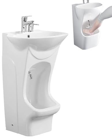 Lavabo de ablución, lavabo vertical de cerámica con grifo ajustable de 360°, diseño integrado de pie para lavado de pies, manos y cara