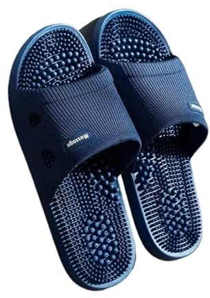 Massagetofflor sommartofflor för män PVC-massage halkfria enfärgade bekväma badrumsskor sval pool (blå, 42–43)