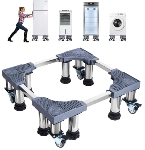 Base de Réfrigérateur Machine à Laver Réglable 42cm-65cm Socle Linge Base de Sèche-linge avec 4 Roues et 8 Pieds, Support Électroménager pour Machine A Laver,Sèche-Linge,Réfrigérateur, Charge 200KG