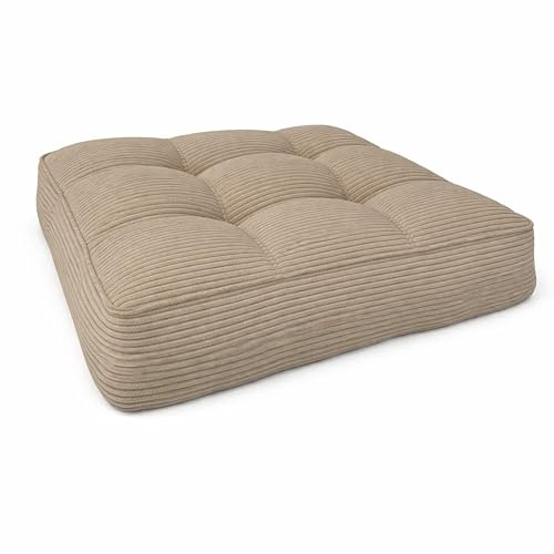 POKAR Stuhlkissen Sitzkissen 40x40x10 cm Loungekissen aus Cord | Sitzpolster Outdoor für Gartenstuhl und Rattanmöbel | Sitzauflage für Gartenmöbel | Öko Tex Zertifiziert | Made in EU | Beige