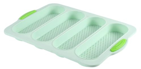 HOLIDYOYO Molde para Pan Francés de Silicona Resistente al Calor, Bandeja Antiadherente de 4 Ranuras para Hornear Baguettes Caseras, Molde para Horno Color Verde Agua Adecuado