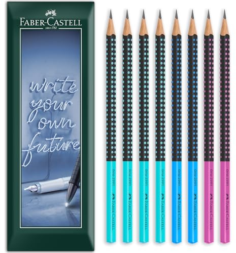 Faber-Castell Grip 2001 Zweifarbiger dreieckiger Graphit-Bleistift, HB-Minengüte, Umschlag, Geschenkpackung mit 8 Bleistiften (Schwarz/Türkis, Blau, Rosa)
