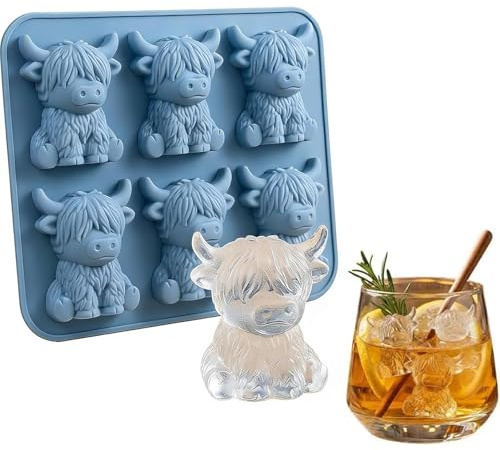 Mini Highland Cow Ice Cube Mold, 3D Cute Highland Cow Silicone Ice Cube Tray,Drinks Tray Silicone Animal Ice Cube Tray for Candy, Jelly, Chocolate,Highland Cow Gifts Homemade Treats