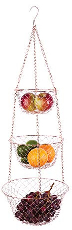 Fox Run 3-Tier Copper Kitchen Hanging Fruit Baskets, 32 Inches