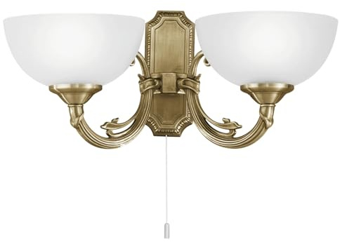 EGLO Wandlampe Savoy, 2 flammige Wandleuchte Vintage, Rustikal | Wandleuchte innen aus Metallguss, satiniertem Glas, Wohnzimmerlampe, Flurlampe in Brüniert, Weiß, Lampe mit Zug-Schalter, E14