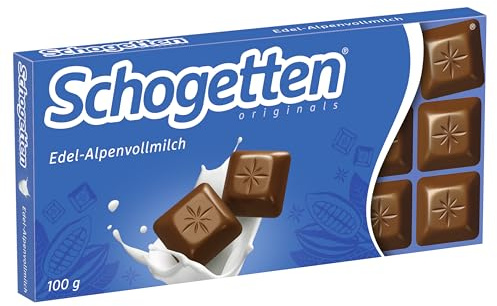 Schogetten Edel-Alpenvollmilch 100g Schokoladentafel, praktisch einzeln portioniert. Ein Genuss. Stück für Stück. | praktisch einzeln portioniert. Ein Genuss. Stück für Stück.