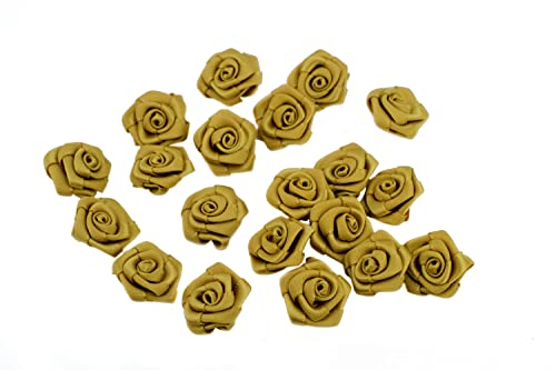 Creativery Satinrosen 2cm 20 Stück zum Basteln Dekorieren Verzieren - Farbauswahl - kleine Deko Rosen aus Stoff - Hochzeit Tischdeko Geschenkverpackung Scrapbooking Handarbeit Dekoideen Gold