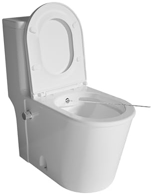 One-Piece Bidet Ceramic Toilet with with Integrated Bidet &Quick Release Soft Close Seat – Modern Compact Design, Adjustable Water Temperature