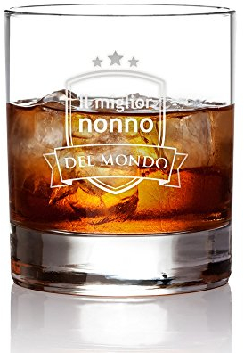 AMAVEL Bicchiere con Incisione - Il Miglior Nonno del Mondo - Blasone - Tumbler Basso - Bicchieri Whisky in Vetro - Idee Regalo per Lui - Regali Festa del Papà - Capacità: 320 ml